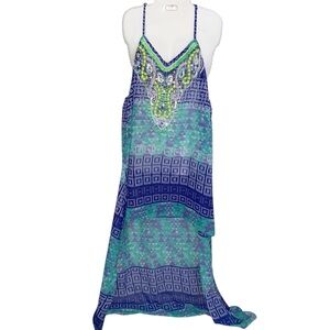 Lucky & Coco Swim Coverup Dress Medium Boho Art to Wear Coconut Girl Beaded